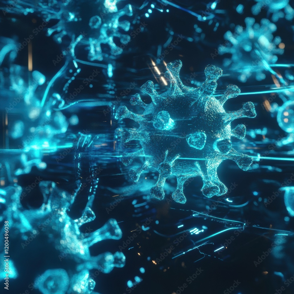 Leinwandbilder strong glowing wall effectively deflects viruses in a high tech environment. generative ai