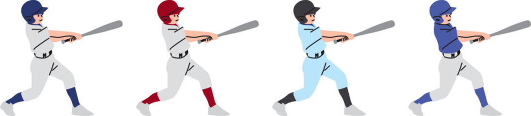 少年野球でバッティングをする選手のイラストセット