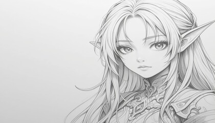 Fototapeta premium Intricate line drawing of a fantasy elven character with graceful features Generative AI