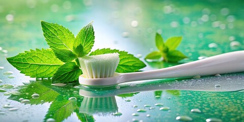 Fresh Oral Care: Toothpaste & Bamboo Brush on Green