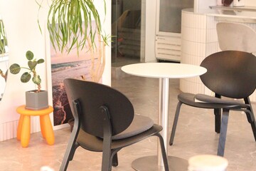 table and chairs in a cafe
