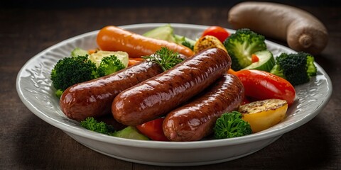 Sausages and vegetables in the plate