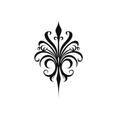 Minimalist logo with embellishment flourish black vector graphic on white bakground line art graphic fantasy style
