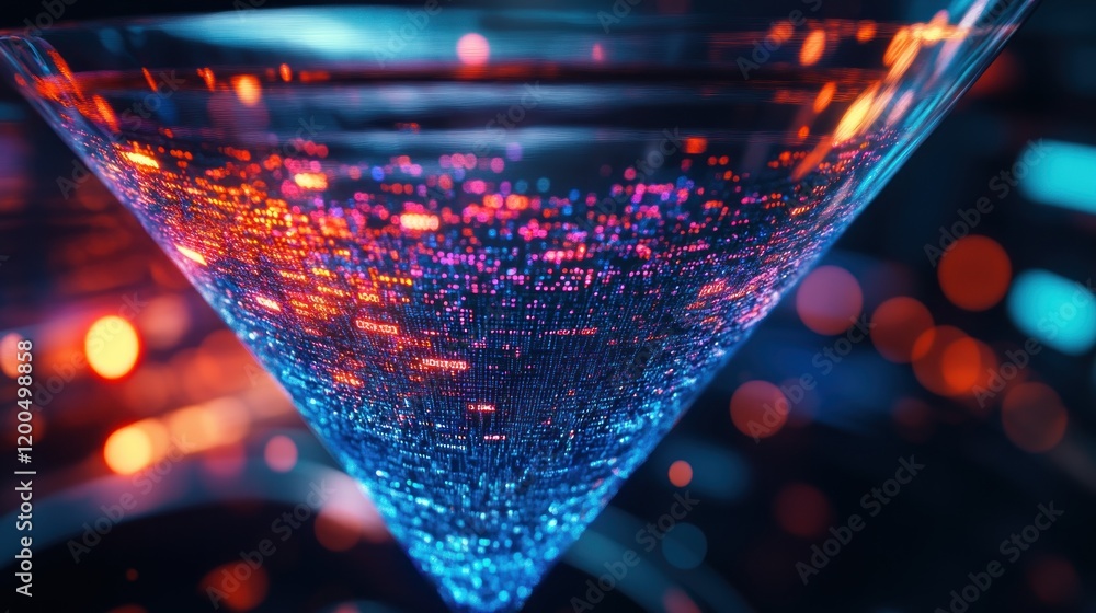 Poster digital data stream in a martini glass: abstract visualization of information flow