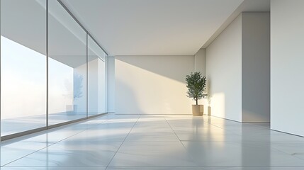 Obraz premium Sunlit Modern Room, Minimalist Design, City View