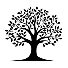 Black vector tree silhouette logo on a white background a simple design with an elegant and professional look The tree is large with leaves covering the entire top o