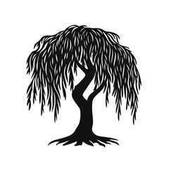 vector sticker art silhouette simple vector logo of a weeping willow tree black and white isolated on a white background