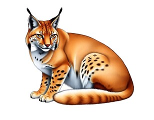 Lynx Sitting Gracefully Against White Background