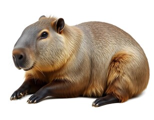 Fototapeta premium Full-Body Illustration of a Resting Capybara, Isolated on White Background