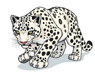Snow Leopard Illustration Prowling on White Background