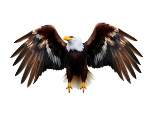 Obraz premium Majestic Bald Eagle with Outstretched Wings on White Background
