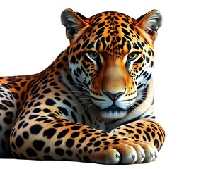 Obraz premium Resting Jaguar on a White Background