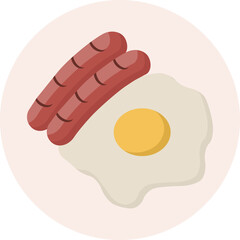 fried egg and sausage on a white plate vector
