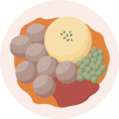Mashed potatoes with meatballs on white plate vector