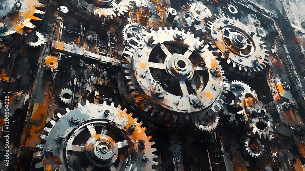 Poster rusty gears interlocking in a complex machine