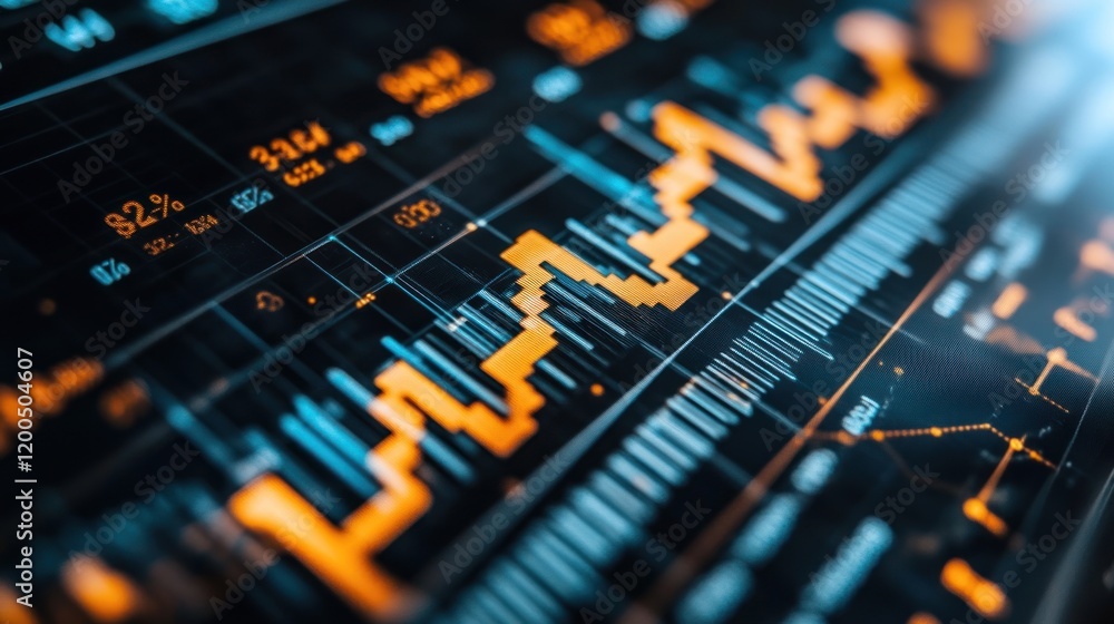 Aufkleber close-up of a stock market data display screen showing financial charts and graphs
