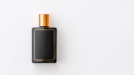 high fashion perfume bottle with sleek black and gold design, exuding elegance and luxury. Perfect for showcasing sophistication in any setting.