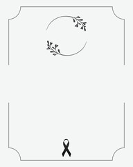 Funeral empty card. Empty card with grey background and church cross. Leaves