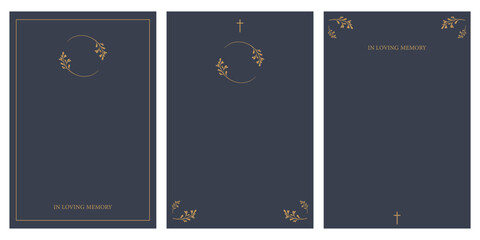 Naklejka premium Set of funeral empty card. Funeral card with grey background