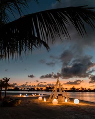 tropical island dinner tent during sunset blue hour © Benjamin