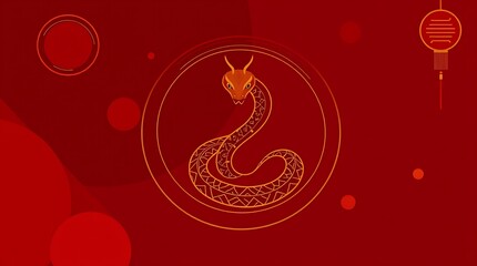 Fototapeta premium Chinese New Year, year of the snake. Chinese snake on a red background, with copy space, ai generative