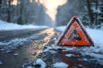 Beware of accidents. The sign is installed on the lowered section of the road. Generative AI