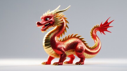 Fototapeta premium Red Chinese Dragon on white background. Cute 3d figure of red and gold Dragon. Symbol of Lunar new year.
