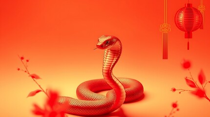 Obraz premium Chinese New Year, year of the snake. Chinese snake on a red background, with copy space, ai generative