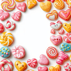 candy cartoons border, isolated on white background