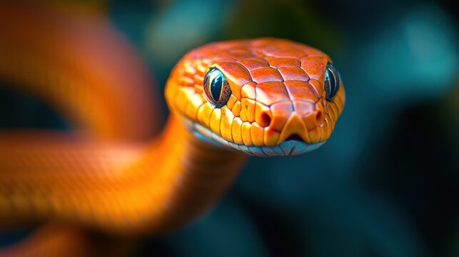 Close-Up Portrait of a  Red-Orange Snake