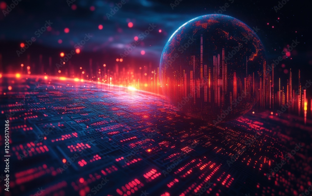 Poster global market trends data visualization with 3d earth globe and financial graphs for business and ec
