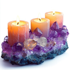 candle and crystal border, isolated on white background