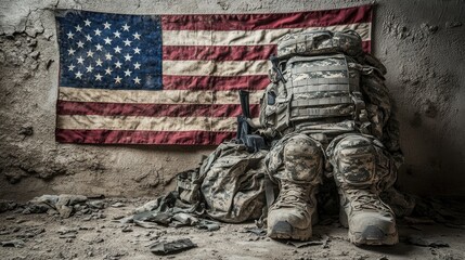 Soldier's Gear, US Flag, War Zone, Remembrance