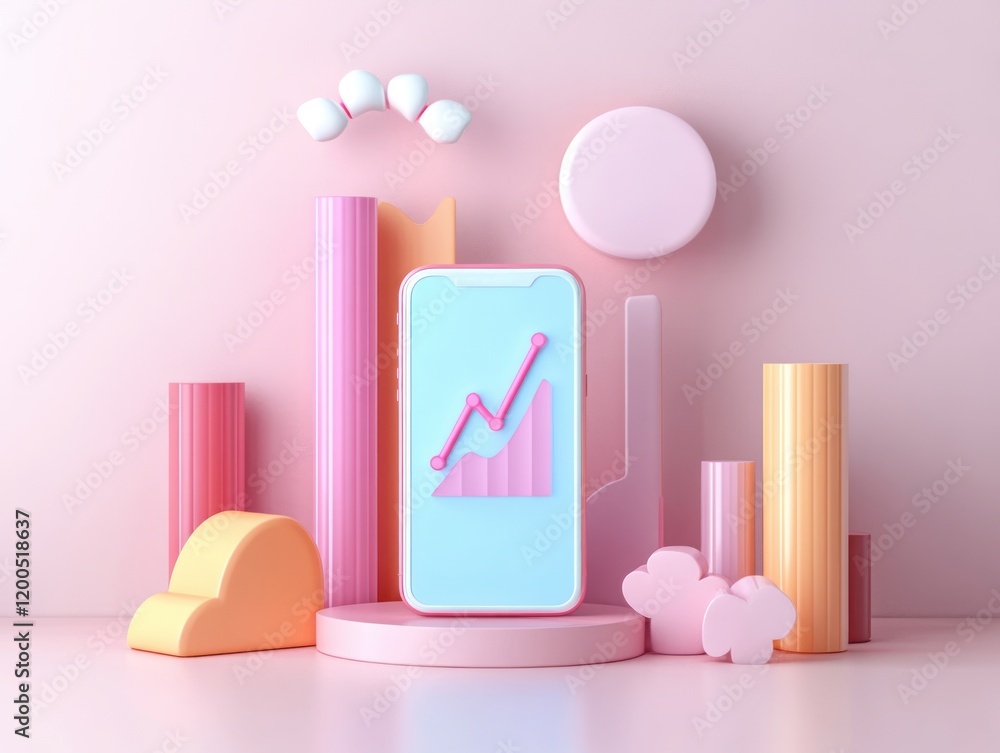 Aufkleber 3d mobile trading and data analysis concept with geometric shapes and soft lighting