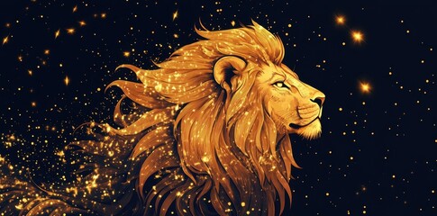 Golden Lion Majestically Roars Under Starry Night