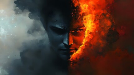 A Face Divided By Fire And Shadow
