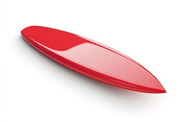 Red surfboard studio shot, white background, water sports.