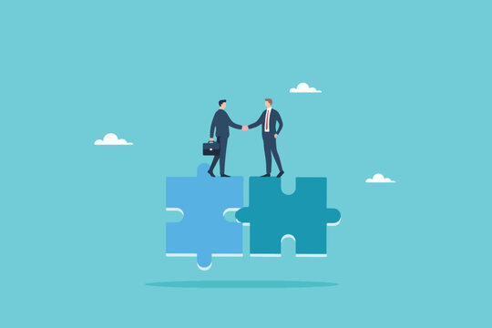 Strategic Connections, Business Leaders Align Goals Through Jigsaw Handshake Collaboration