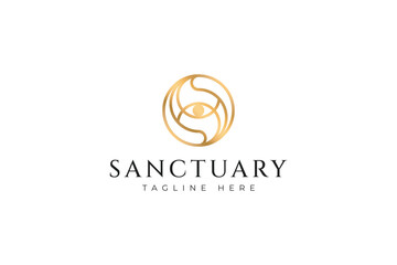 Elegant and Modern Sanctuary Logo Featuring a Sacred Geometric Eye Symbol for Wellness and Spirituality