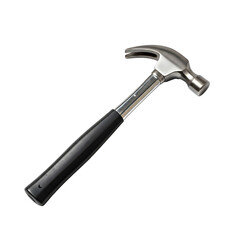 Hammer with black plastic handle on a transparent background. 