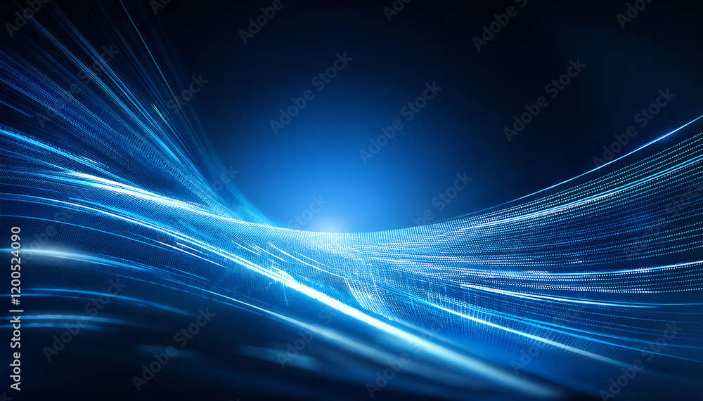Poster a vibrant blue wave of light streaks across a dark background, creating a mesmerizing visual effect 
