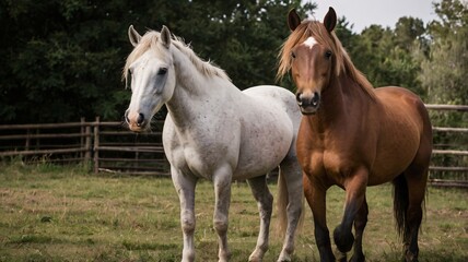 Obraz premium two horses in the field