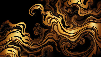 Elegant Abstract Swirls of Gold on Black for a Luxurious Background