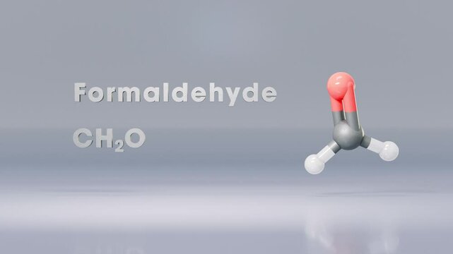 Formaldehyde 3d formula structure - CH2O smelling gas used in various industrial applications but is also a known human carcinogen. 3D render - seamless loop video
