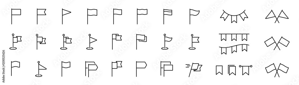 Poster flag outline icon set. flag pole vector signs. waving flags icon collection