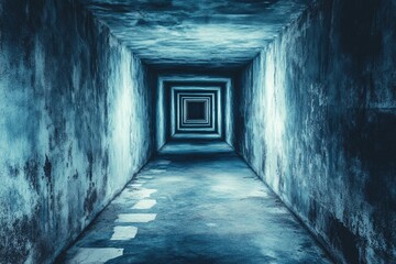 Obraz premium Dark, concrete tunnel receding into darkness; mystery, fear, confinement