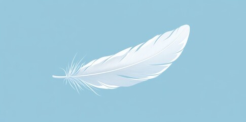 Single White Feather Against A Light Blue Background