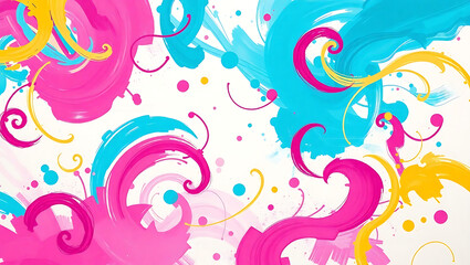Dynamic abstract artwork with flowing paint strokes and playful dots on white