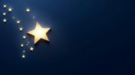 Golden star shining bright on a dark blue background.  A magical, celestial scene.
