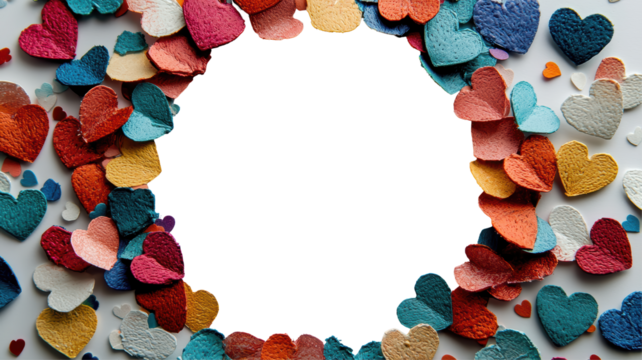 Colorful Hearts Framing an Empty Space for Creative Art Projects